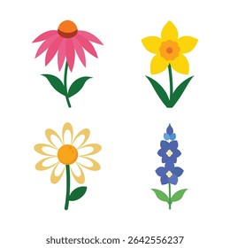 Whimsical flower collection designed for seasonal decoration and joyful visual projects Line Art Vector illustration