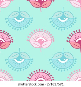 Whimsical flowers seamless pattern