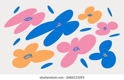 Whimsical Blumen Vektor Satz in niedlich handgezeichnet