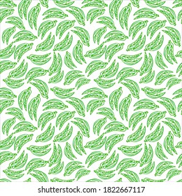 Whimsical Foliage: Embrace the whimsy of nature with this seamless pattern featuring thin outlined green leaves on a crisp white background. Hand-drawn for a playful and organic feel.