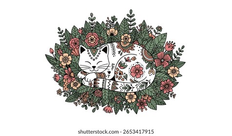 Caprichosa criatura florestal adornada com uma guirlanda delicada de flores florescentes e verdura exuberante uma ilustração cativante