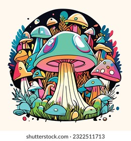 a whimsical forest filled with vibrant colors in an illustrative style  creating a magical and enchanting mood illuminated by dappled sunlight T-shirt design graphic vector contour white background