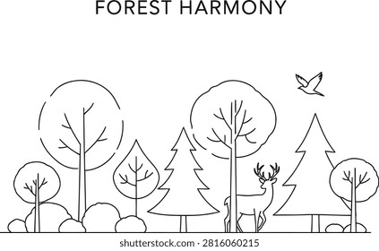 Whimsical forest scene with trees and a dancing butterfly under a peaceful sky