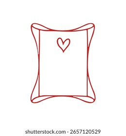 Whimsical frame with heart in red color. Hand drawn illustration in sketch style. Outline vector. Charming Ink Doodle for Valentine or Wedding Illustration. Vector illustration