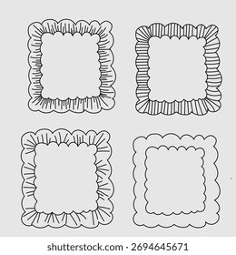 Whimsical frame, set line art border, doodle cute style hand drawn vintage