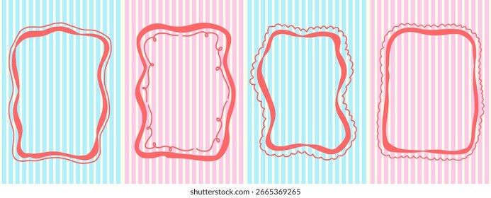 Whimsical frame with stripe and bow. Whimsical ribbon border for cute design. Outline poster romantic