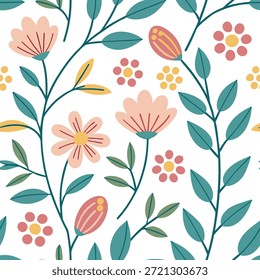 Whimsical garden seamless tile pattern with charming floral illustrations and playful color scheme for cheerful spaces concept as Charming floral illustrations with playful colors create whimsical garden seamless tile pattern for cheerful spaces in Photo Stock Concept and empty space on the left side,no text --ar 7:2 --tile