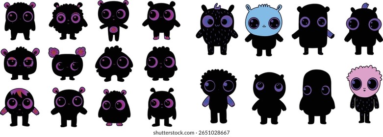 A Whimsical Gathering of Cute and Quirky Cartoon Monsters in Various Shapes and Colors