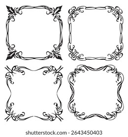 Whimsical and Geometric Vintage Decorative Floral Border Vector Collection

