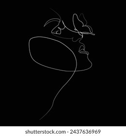 Whimsical Girl Butterfly line art vector illustration. This exquisite artwork features a delicate butterfly gracefully perched on a girl's face, creating a harmonious blend of nature and beauty. 