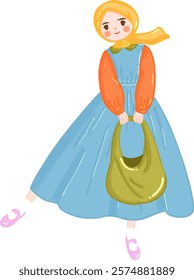 whimsical girl with hijab and tote bag vector illustration for design use.eps