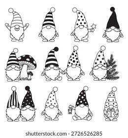 Whimsical Gnome Silhouette Collection with Patterned Hats