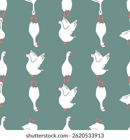 Whimsical Goose Garden Seamless Vector Pattern Collection in Pastel Tones