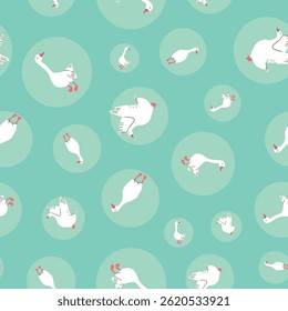 Whimsical Goose Garden Seamless Vector Pattern Collection in Pastel Tones