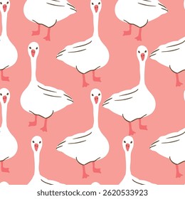 Whimsical Goose Garden Seamless Vector Pattern Collection in Pastel Tones