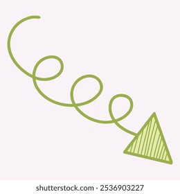 A whimsical green line spirals down to a triangular shape, suggesting movement or direction.