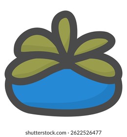 Whimsical green plant with spread leaves in a bright blue pot. Fits perfectly for children’s illustrations or playful wall art. Great for spring decor and DIY stickers.