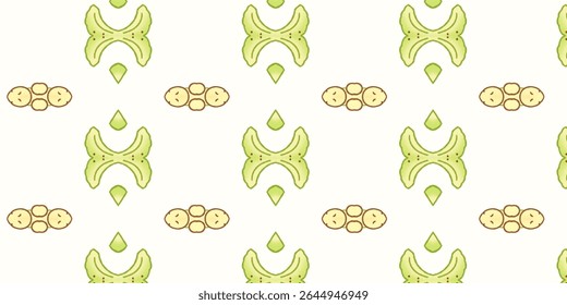 Whimsical green-themed seamless pattern featuring abstract fruit and leaf-like shapes, ideal for organic, healthy, and eco-friendly designs or backgrounds.
