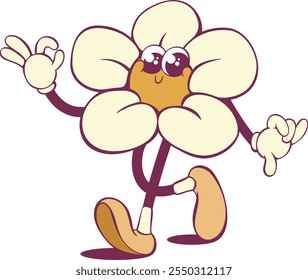 Caprichoso mascote de flores da margarida groovy