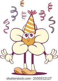 Whimsical groovy daisy flower mascot