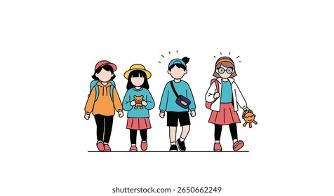 A whimsical group of adorable pixelated children exploring the world with joy and wonder