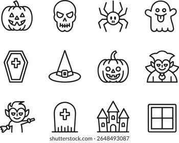 Whimsical Halloween Iconography A Collection of Spooky Symbols for Holiday Fun and Decoration Vector Art