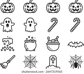 Whimsical Halloween Icons A Collection of Spooky and Festive Elements for Graphic Design and Holiday Creations