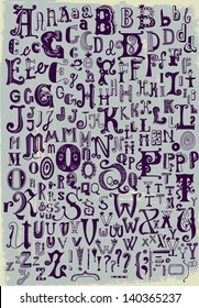 Whimsical Hand Drawn Alphabet Letters, with most common keystrokes: question marks, exclamation points, commas, brackets, stars, etc.