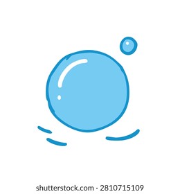 A whimsical hand drawn blue soap bubble with a small floating companion bubble and motion lines isolated on a white background