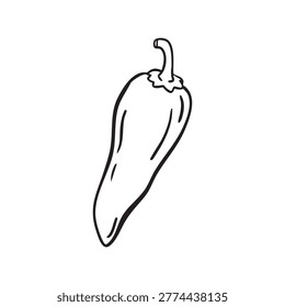 Whimsical hand drawn doodle romano pepper line art illustration