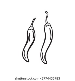 Whimsical hand drawn doodle two chili peppers line art illustration