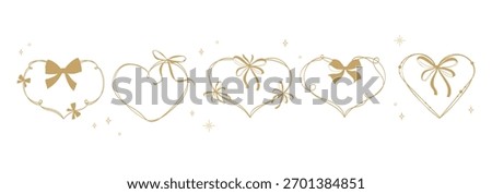 Whimsical hand drawn heart border frames set with bows and ribbons for Valentine's Day, wedding invitations, greeting cards, packaging, banners, and labels.Elegant Heart Borders Vector illustration