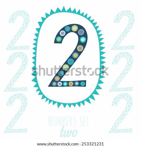 Whimsical hand drawn number 2 two. Hand-drawn numbers. Vector sketch illustration isolated on white background