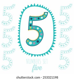 Whimsical hand drawn number 5 five. Hand-drawn numbers. Vector sketch illustration isolated on white background