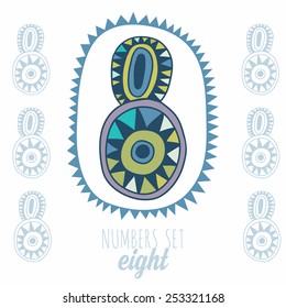 Whimsical hand drawn number 8 eight. Hand-drawn numbers. Vector sketch illustration isolated on white background