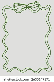 Whimsical Hand Drawn Rectangular Ribbon Frame With Bow For Posters Invitations Vintage Coquette Vector Design