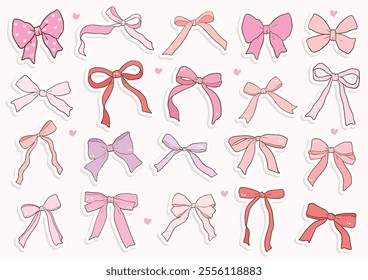 Whimsical Hand Drawn Ribbon Bow Sticker. Vector Illustration