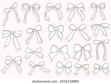 Whimsical Hand Drawn Ribbon Bow Sticker. Vector Illustration