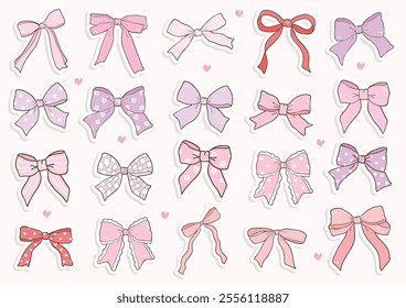 Whimsical Hand Drawn Ribbon Bow Sticker. Vector Illustration