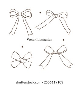 Whimsical Hand Drawn Ribbon Bow Outline. Vector Illustration