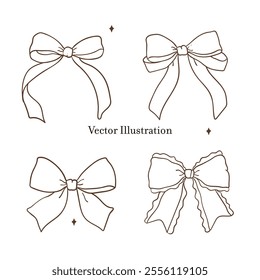 Whimsical Hand Drawn Ribbon Bow Outline. Vector Illustration