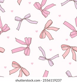 Whimsical Hand Drawn Ribbon Bow Seamless Pattern
. Vector Illustration