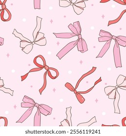 Whimsical Hand Drawn Ribbon Bow Seamless Pattern
. Vector Illustration