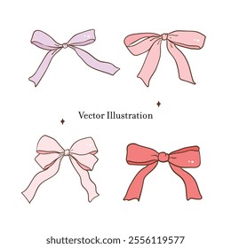 Whimsical Hand Drawn Ribbon Bow. Vector Illustration