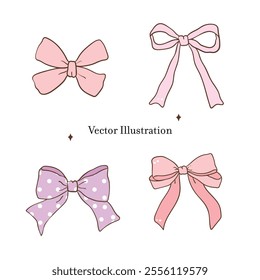 Whimsical Hand Drawn Ribbon Bow. Vector Illustration