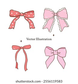 Whimsical Hand Drawn Ribbon Bow. Vector Illustration