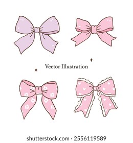 Whimsical Hand Drawn Ribbon Bow. Vector Illustration