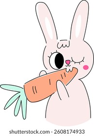 whimsical hand drawn Spring and Easter element included cute bunny, carrot, rabbit, goose, flowers, tulips, flowers bouquet, strawberry cake, eggs, easter egg, flowers in boots cute cartoon