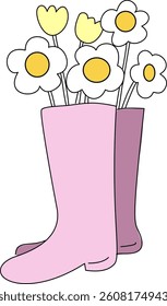 whimsical hand drawn Spring and Easter element included cute bunny, carrot, rabbit, goose, flowers, tulips, flowers bouquet, strawberry cake, eggs, easter egg, flowers in boots cute cartoon