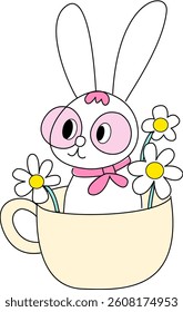 whimsical hand drawn Spring and Easter element included cute bunny, carrot, rabbit, goose, flowers, tulips, flowers bouquet, strawberry cake, eggs, easter egg, flowers in boots cute cartoon